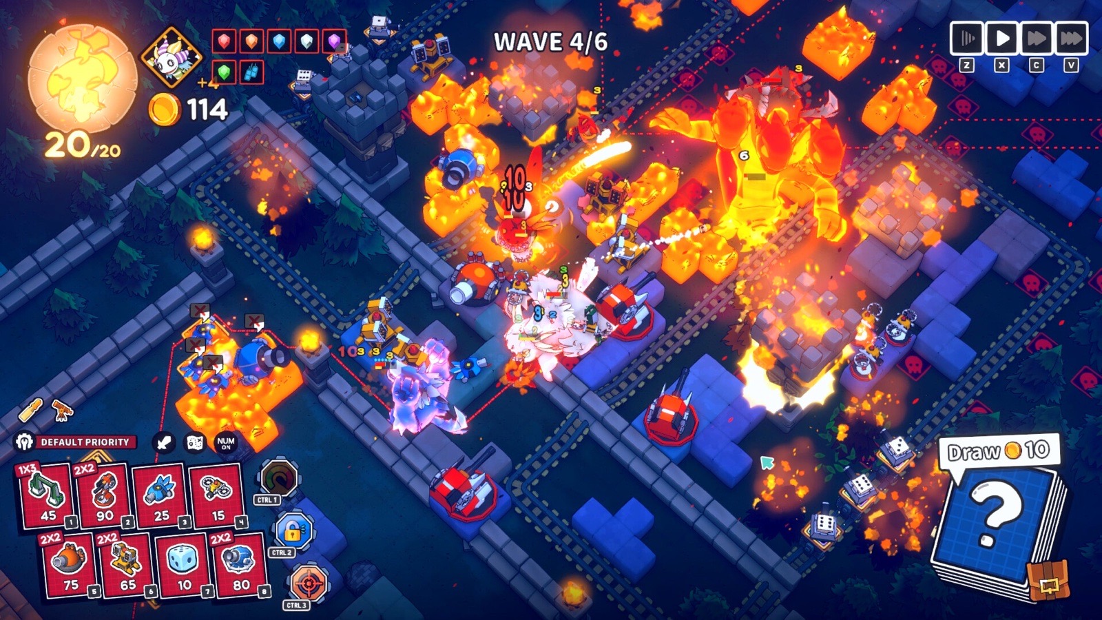 Giant flame boss filling a maze lane, health bar about half