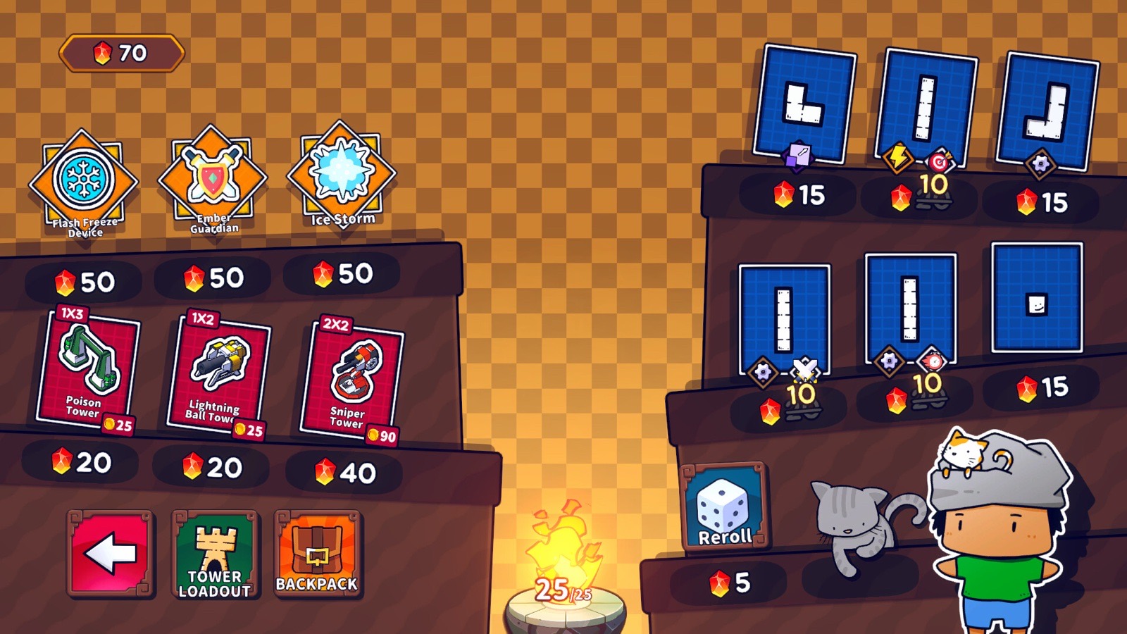 Shop offering six items in a 3x2 grid with gold prices and buy buttons